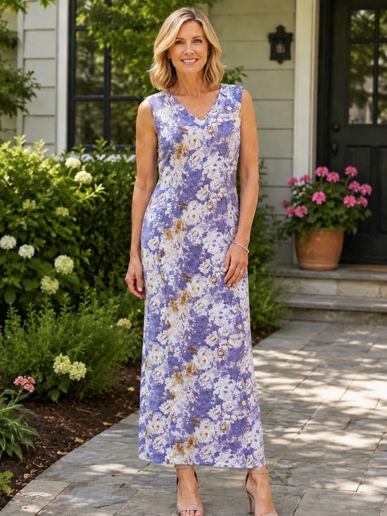 Norton McNaughton Dresses & Skirts - Norton McNaughton Lavender and Cream Sleeveless Floral Maxi Dress 51” long